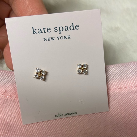 New Kate Spade Gold-Tone cubic zirconia Forget-me-not flower stud earrings